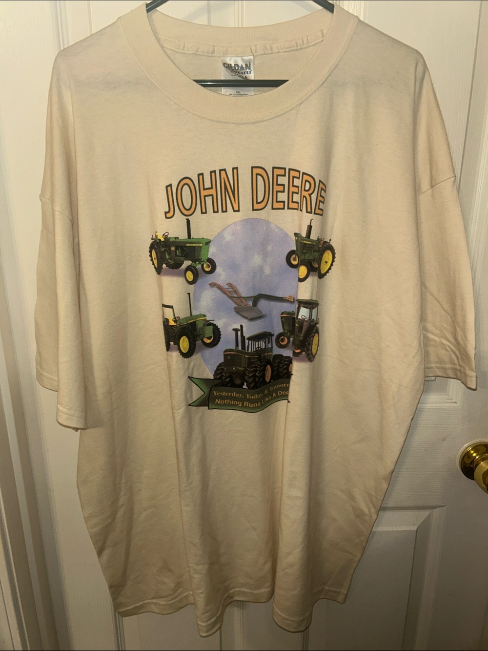 John Deere Cream Short-Sleeve Tee with Tractor Graphic